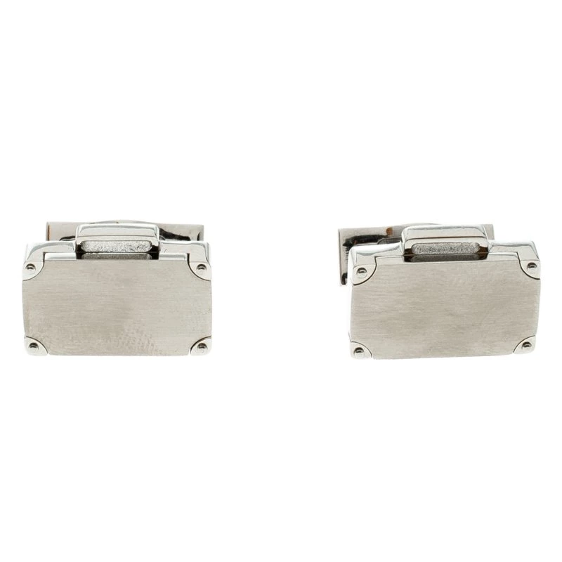 S.T. Dupont Suitcase Brush Decor Silver Tone Classic Men's Cufflinks For Men