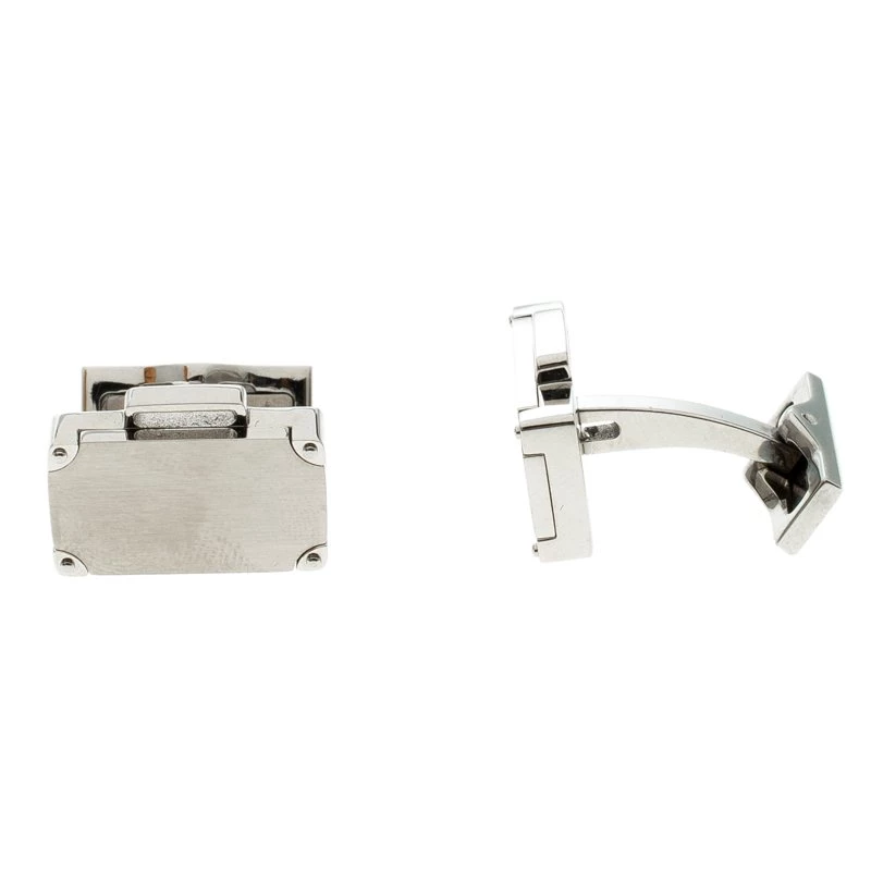 S.T. Dupont Suitcase Brush Decor Silver Tone Classic Men's Cufflinks For Men - Image 2