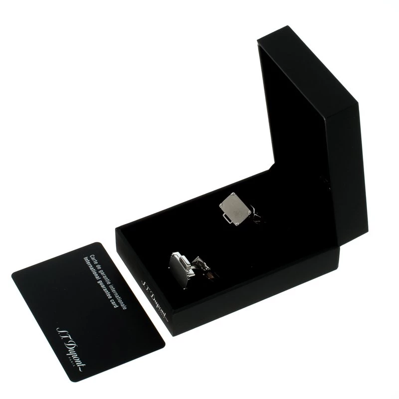 S.T. Dupont Suitcase Brush Decor Silver Tone Classic Men's Cufflinks For Men - Image 5