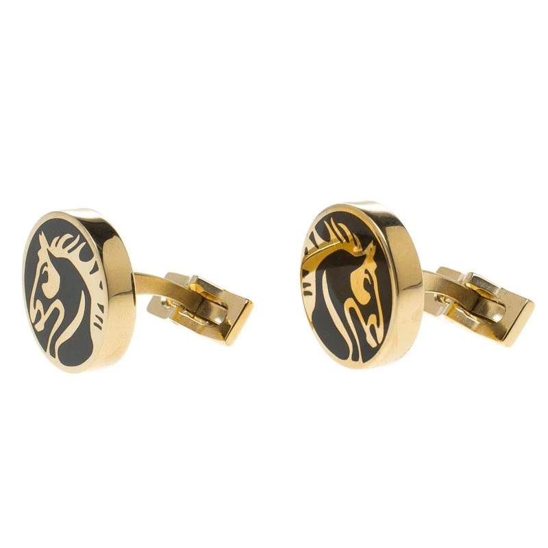 S.T. Dupont Black Lacquer Horse Gold Plated Limited Edition Cufflinks For Men - Image 3