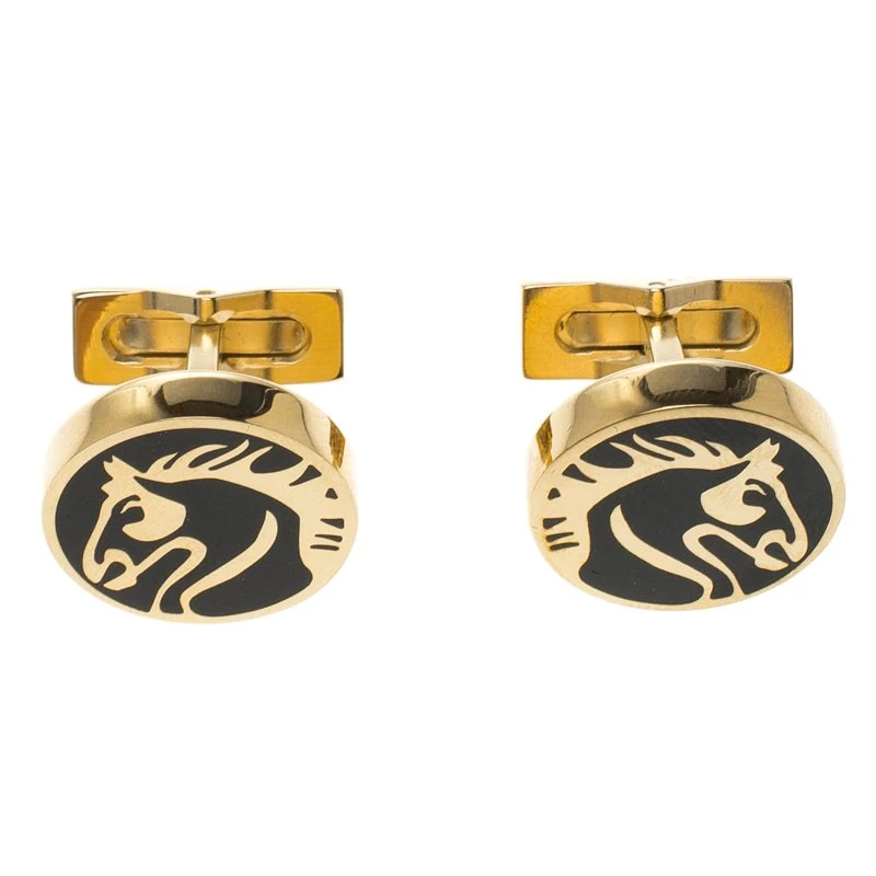 S.T. Dupont Black Lacquer Horse Gold Plated Limited Edition Cufflinks For Men - Image 4