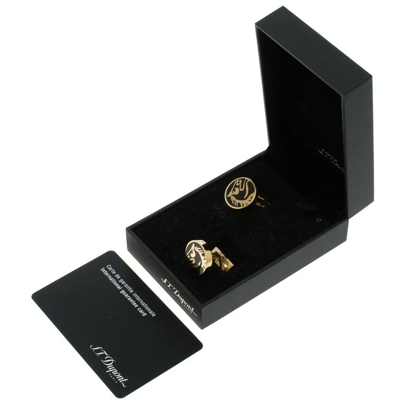 S.T. Dupont Black Lacquer Horse Gold Plated Limited Edition Cufflinks For Men - Image 5