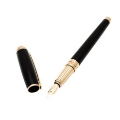 S.T. Dupont D Line Black Lacquer Gold Plated Fountain Pen For Men