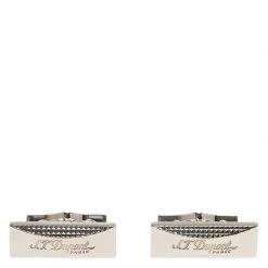 S.T. Dupont Logo Rectangular Diamond Head Palladium Plated Men's Cufflinks For Men