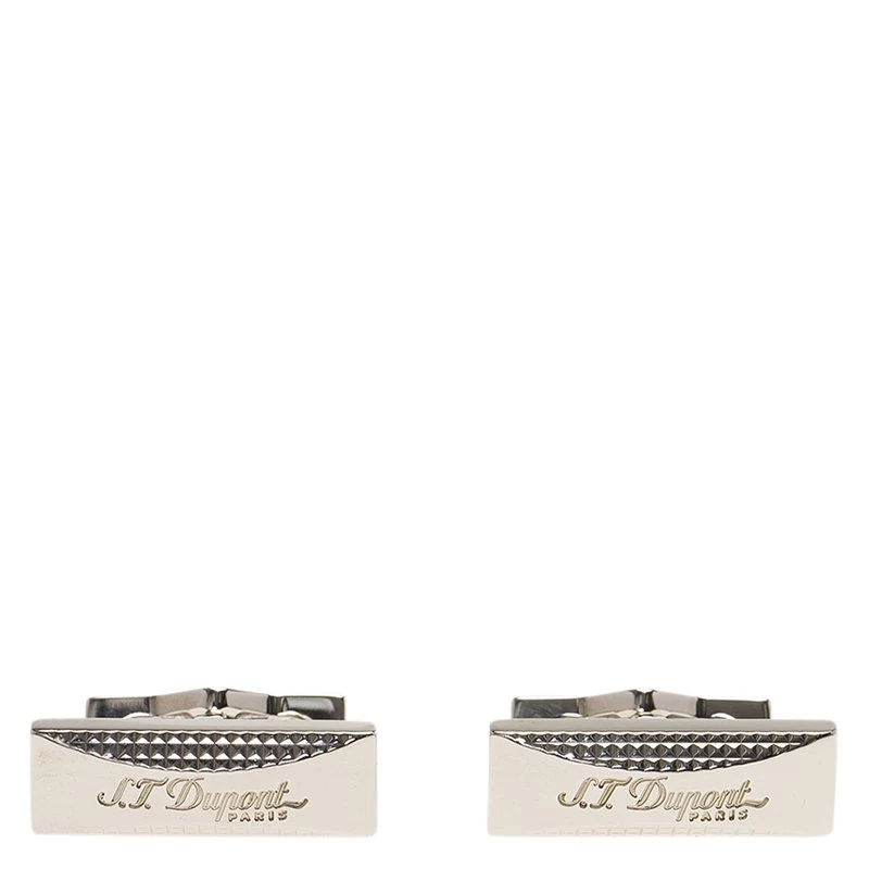 S.T. Dupont Logo Rectangular Diamond Head Palladium Plated Men's Cufflinks For Men