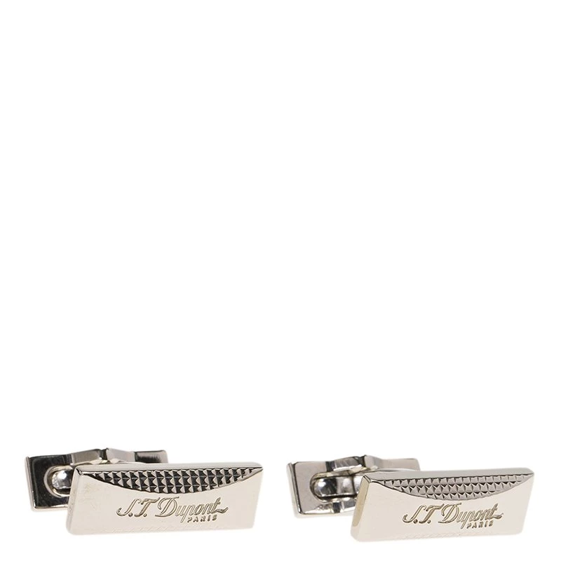 S.T. Dupont Logo Rectangular Diamond Head Palladium Plated Men's Cufflinks For Men - Image 3