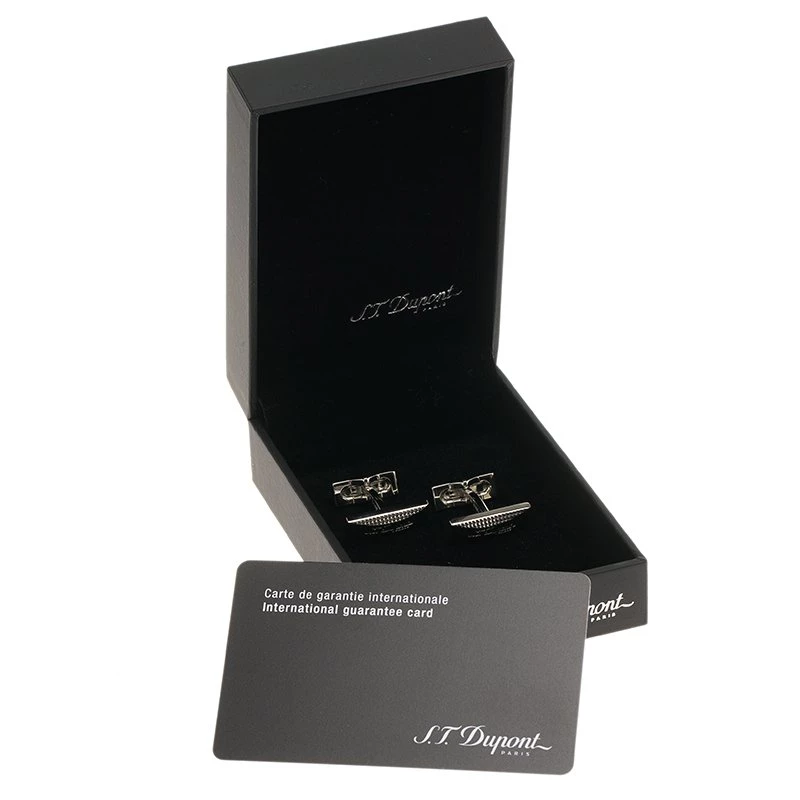 S.T. Dupont Logo Rectangular Diamond Head Palladium Plated Men's Cufflinks For Men - Image 6