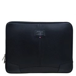 S.T. Dupont Black Leather Carbone Laptop Case For Men