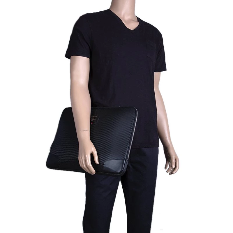 S.T. Dupont Black Leather Carbone Laptop Case For Men - Image 2