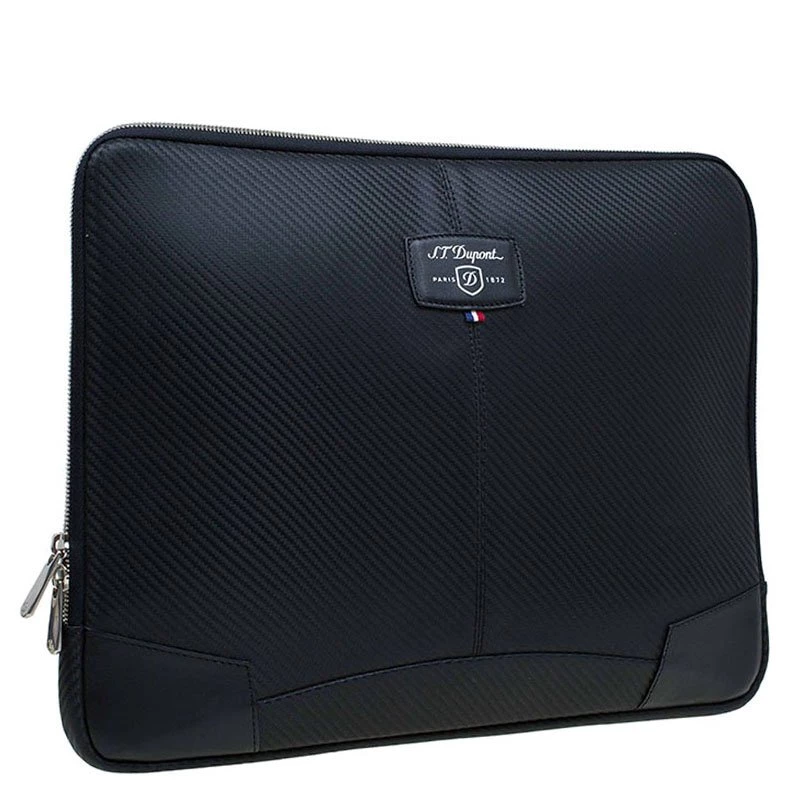 S.T. Dupont Black Leather Carbone Laptop Case For Men - Image 3
