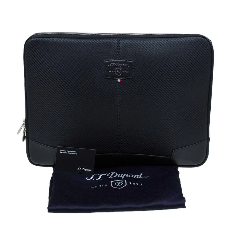 S.T. Dupont Black Leather Carbone Laptop Case For Men - Image 8