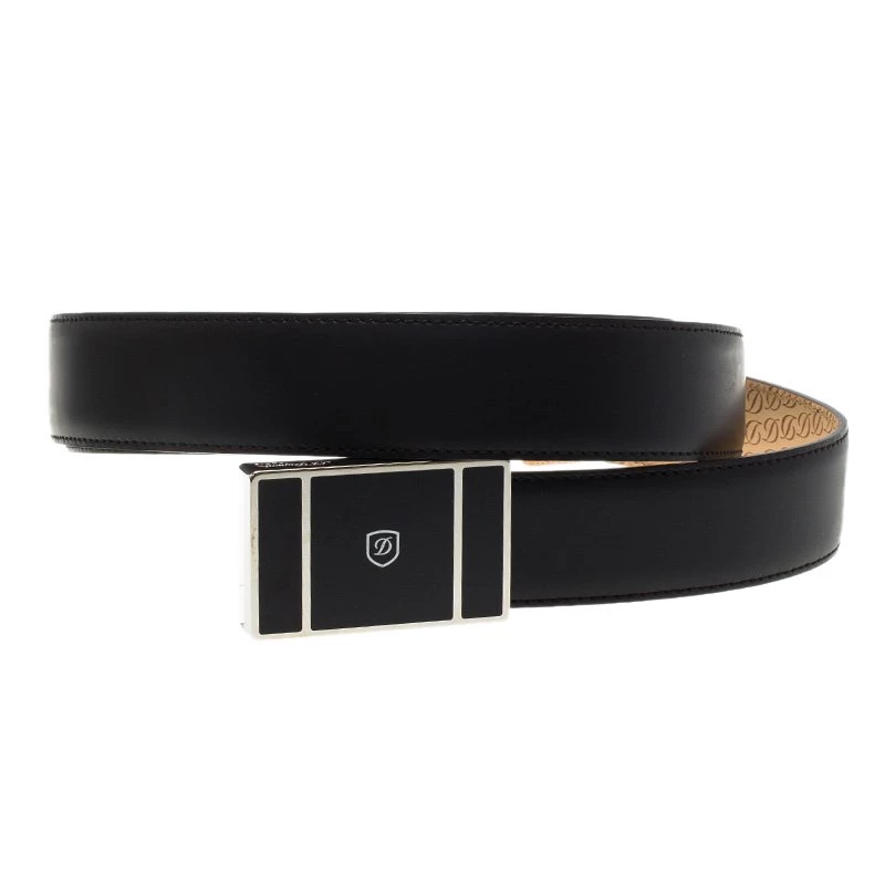 S.T. Dupont Black Leather Natural Lacquer And Palladium Line D Heritage Belt 110 CM For Men - Image 2