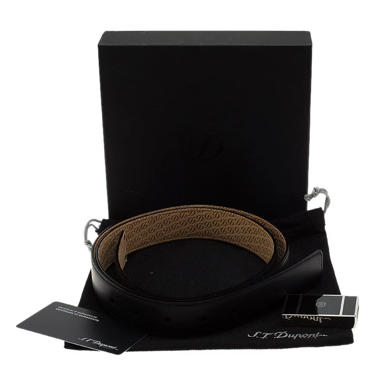 S.T. Dupont Black Leather Natural Lacquer And Palladium Line D Heritage Belt 110 CM For Men - Image 5