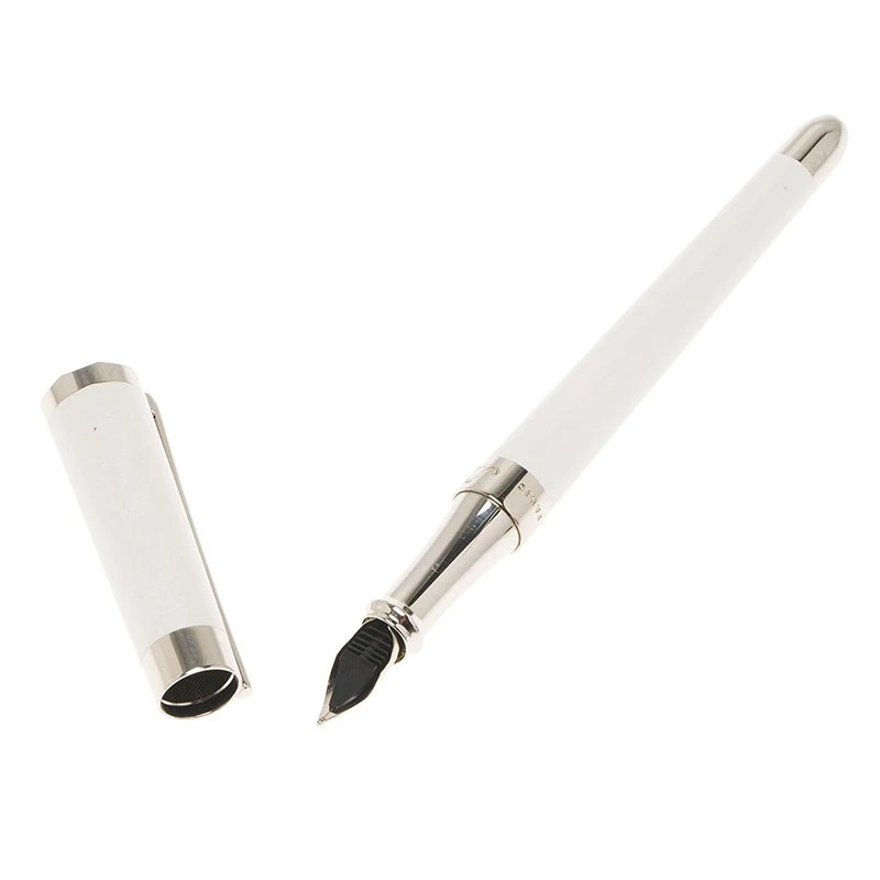 S.T. Dupont Liberte White Pearly Lacquer Palladium Finish Fountain Pen With 14k Gold Medium Nib For Men