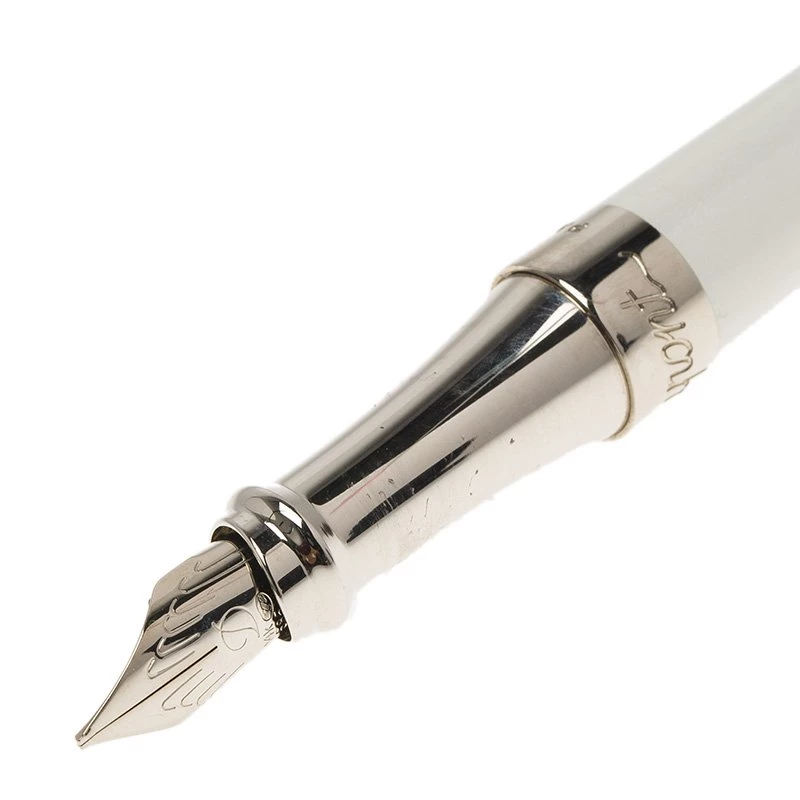S.T. Dupont Liberte White Pearly Lacquer Palladium Finish Fountain Pen With 14k Gold Medium Nib For Men - Image 2