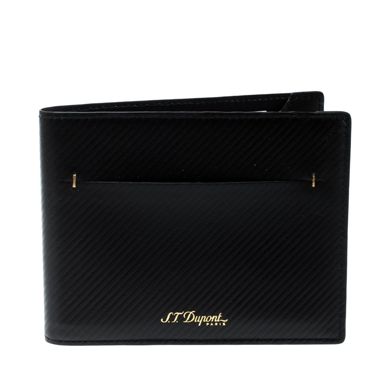 S.T. Dupont Black Leather James Bond 7CC Bifold Wallet For Men