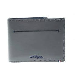S.T. Dupont Grey Leather D Line 7CC Bifold Wallet For Men
