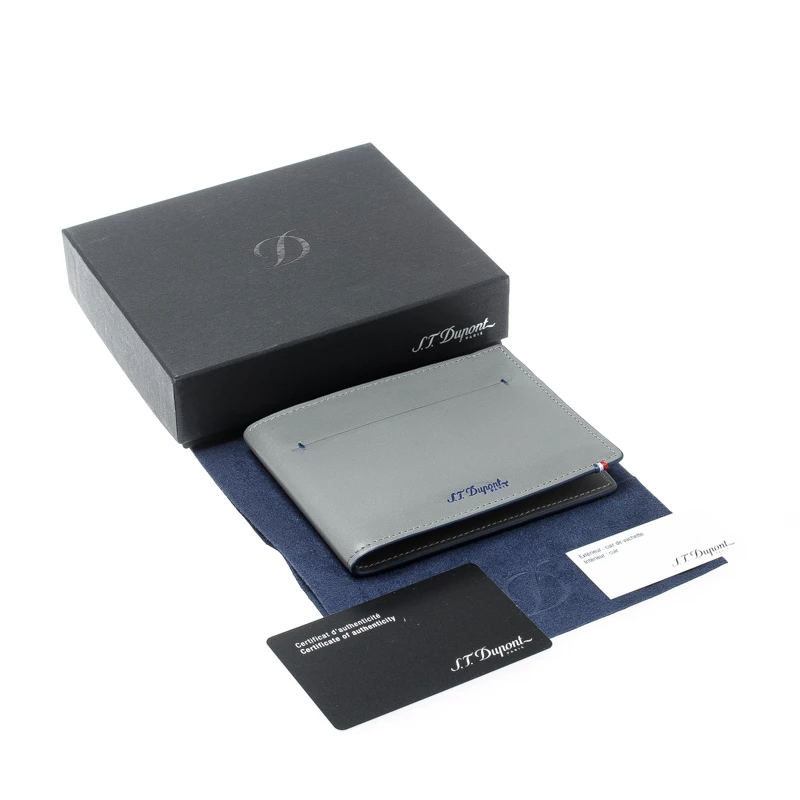 S.T. Dupont Grey Leather D Line 7CC Bifold Wallet For Men - Image 9