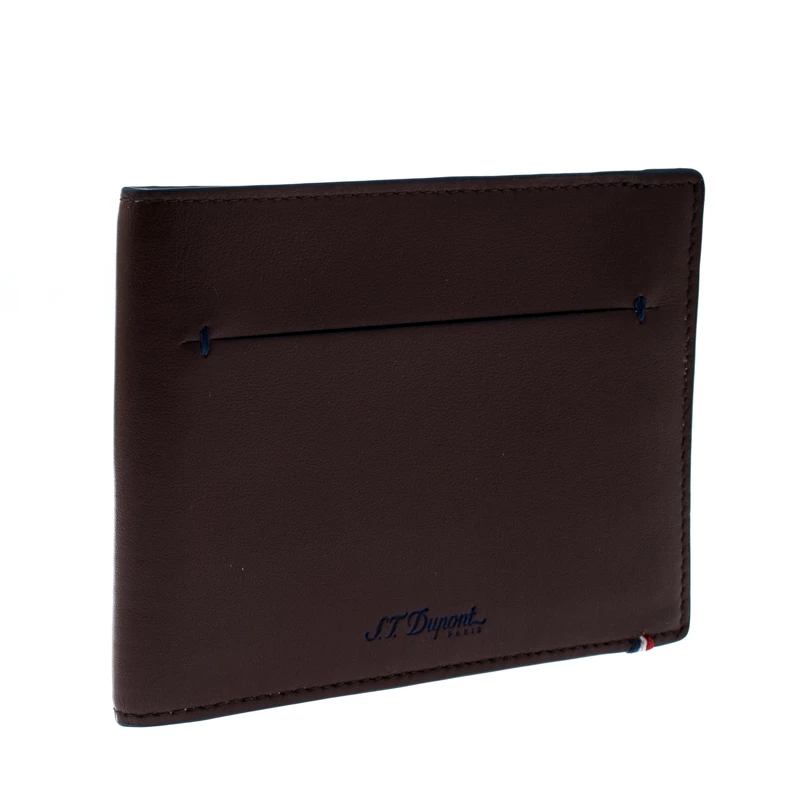 S.T. Dupont Brown Leather D Line 7CC Bifold Wallet For Men - Image 3