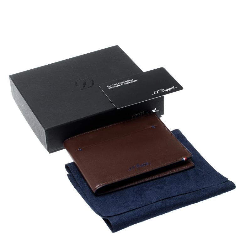 S.T. Dupont Brown Leather D Line 7CC Bifold Wallet For Men - Image 8