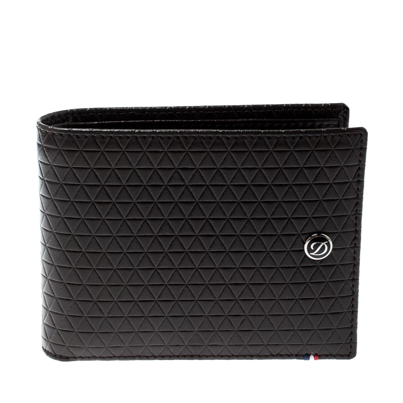 S.T. Dupont S.T Dupont Brown Leather D Line Fire Head 6CC Bifold Wallet For Men
