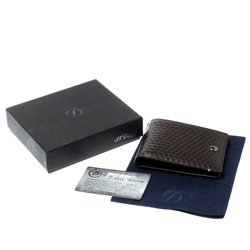 S.T. Dupont S.T Dupont Brown Leather D Line Fire Head 6CC Bifold Wallet For Men - Image 9