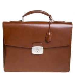 S.T. Dupont Brown Leather Atelier Line D One Gusset Briefcase For Men
