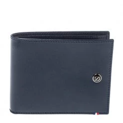 S.T. Dupont Navy Blue Leather Bifold Wallet For Men