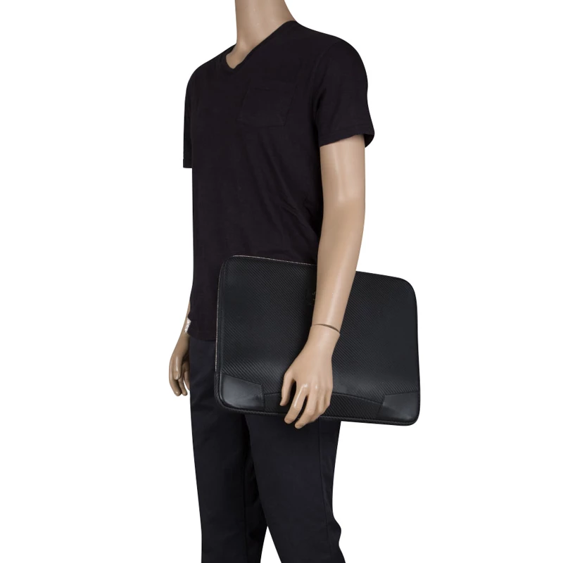 S.T. Dupont Black Leather Carbone Laptop Case Bag For Men - Image 2