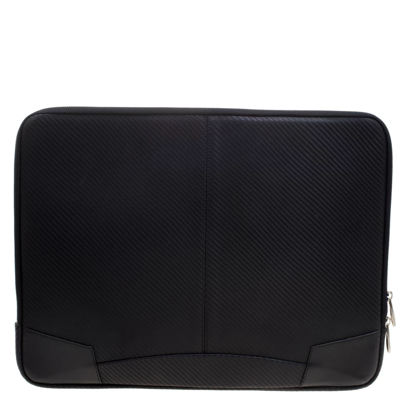 S.T. Dupont Black Leather Carbone Laptop Case Bag For Men - Image 4