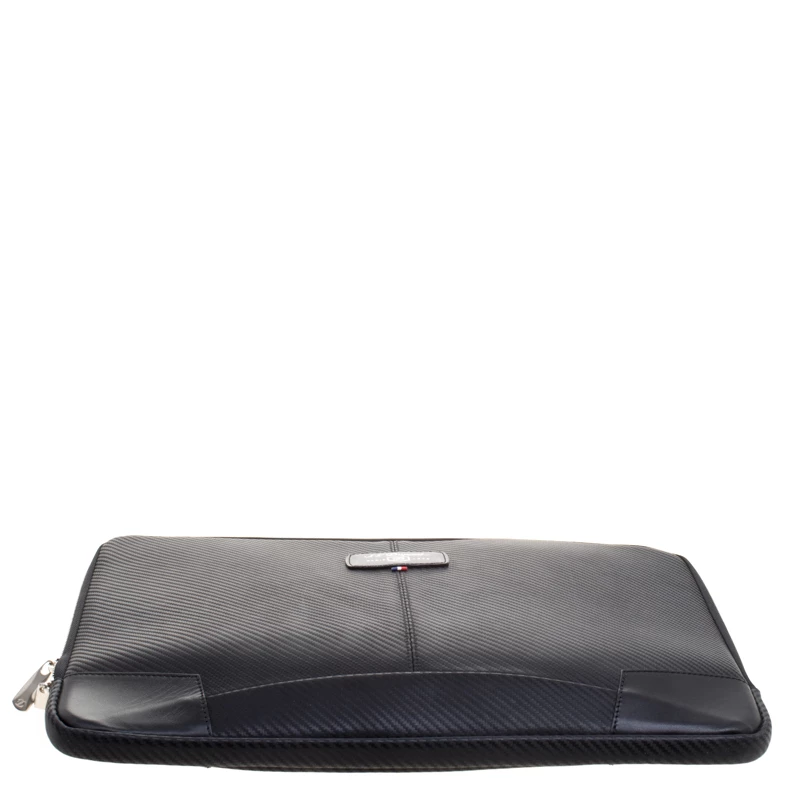 S.T. Dupont Black Leather Carbone Laptop Case Bag For Men - Image 6