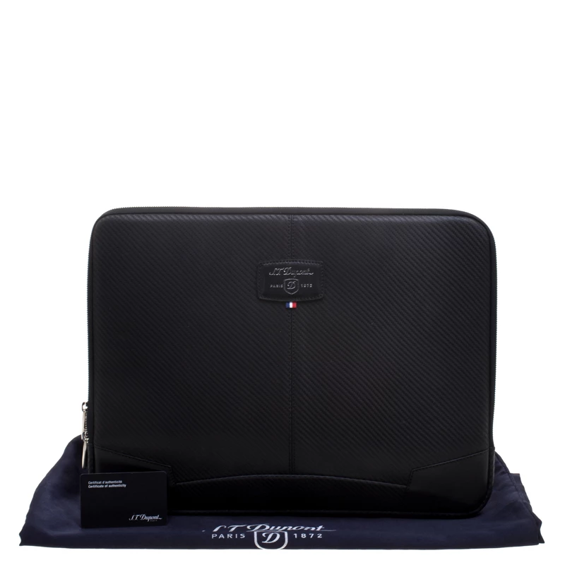 S.T. Dupont Black Leather Carbone Laptop Case Bag For Men - Image 9