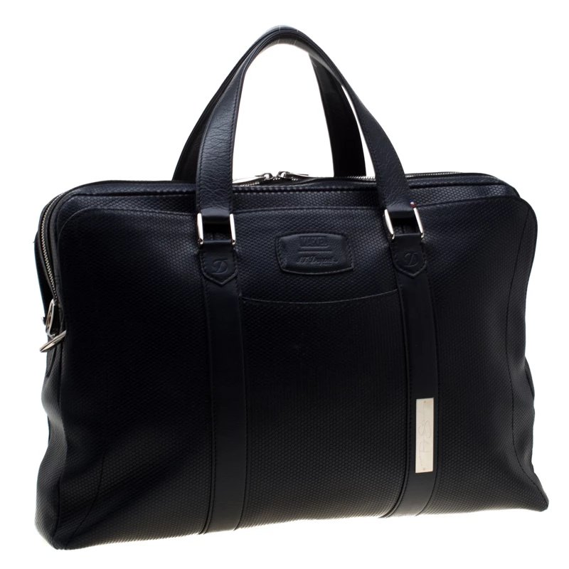 S.T. Dupont Deep Navy Blue Leather Line D Tony Stark Document And Laptop Holder Briefcase For Men - Image 3