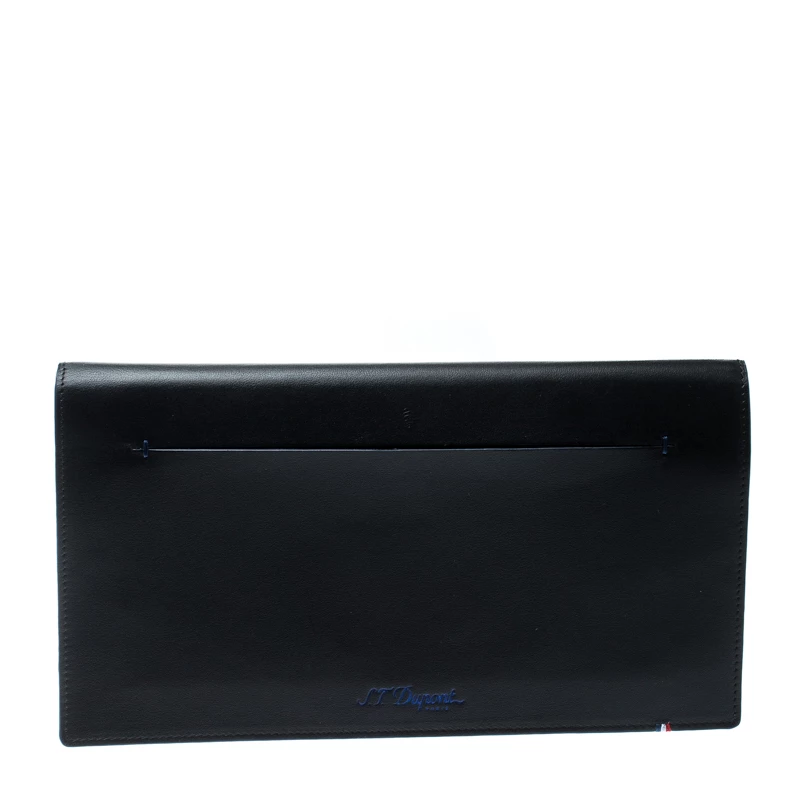S.T. Dupont Black/Blue Leather Line D Slim Organizer For Men