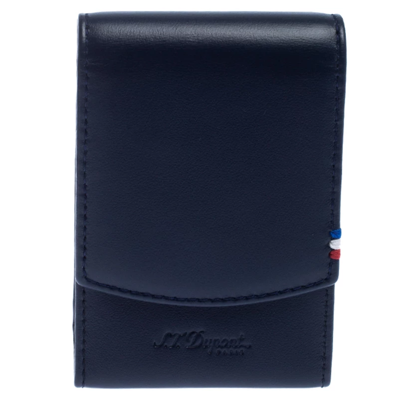 S.T. Dupont Navy Blue Leather Cigarette Pack Case For Men