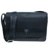 S.T. Dupont Black Leather Carbone Laptop Messenger Bag With Battery Pouch For Men