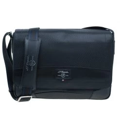 S.T. Dupont Black Leather Carbone Laptop Messenger Bag With Battery Pouch For Men