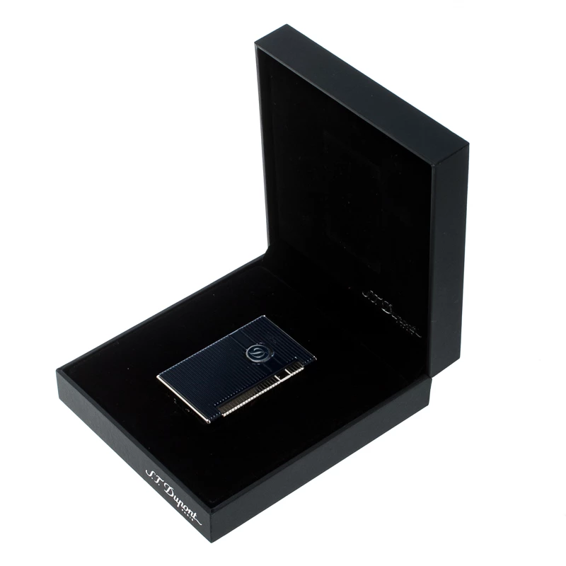 S.T. Dupont S.T Dupont Ligne 2 Navy Blue Lacquer Palladium Finish Torch Lighter For Men - Image 8