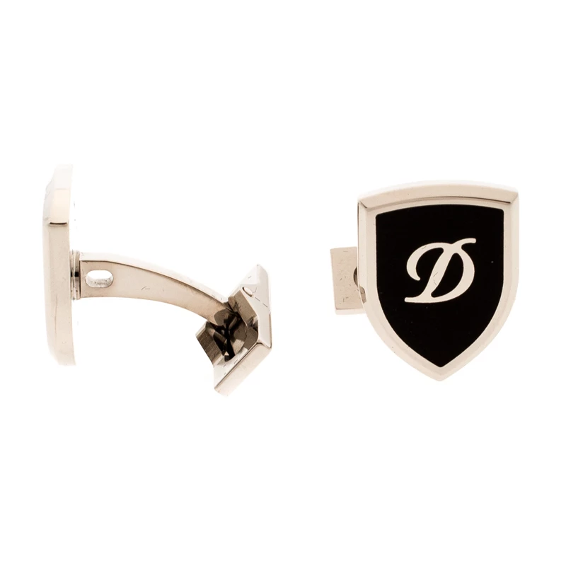 S.T. Dupont Blazon Black Lacquer Silver Tone Cufflinks For Men - Image 2