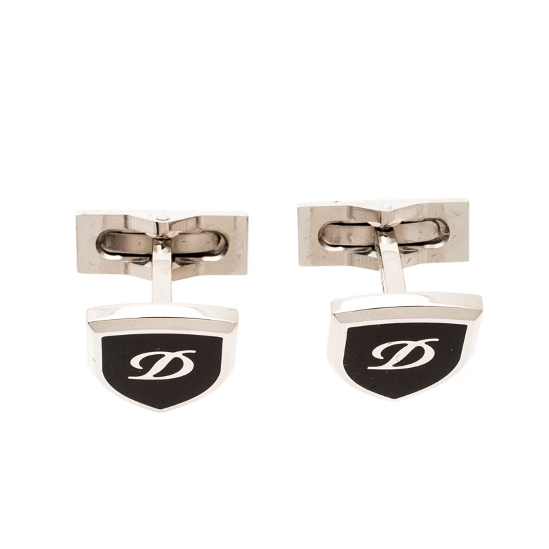S.T. Dupont Blazon Black Lacquer Silver Tone Cufflinks For Men - Image 3
