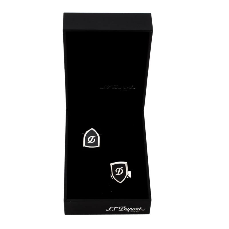 S.T. Dupont Blazon Black Lacquer Silver Tone Cufflinks For Men - Image 6