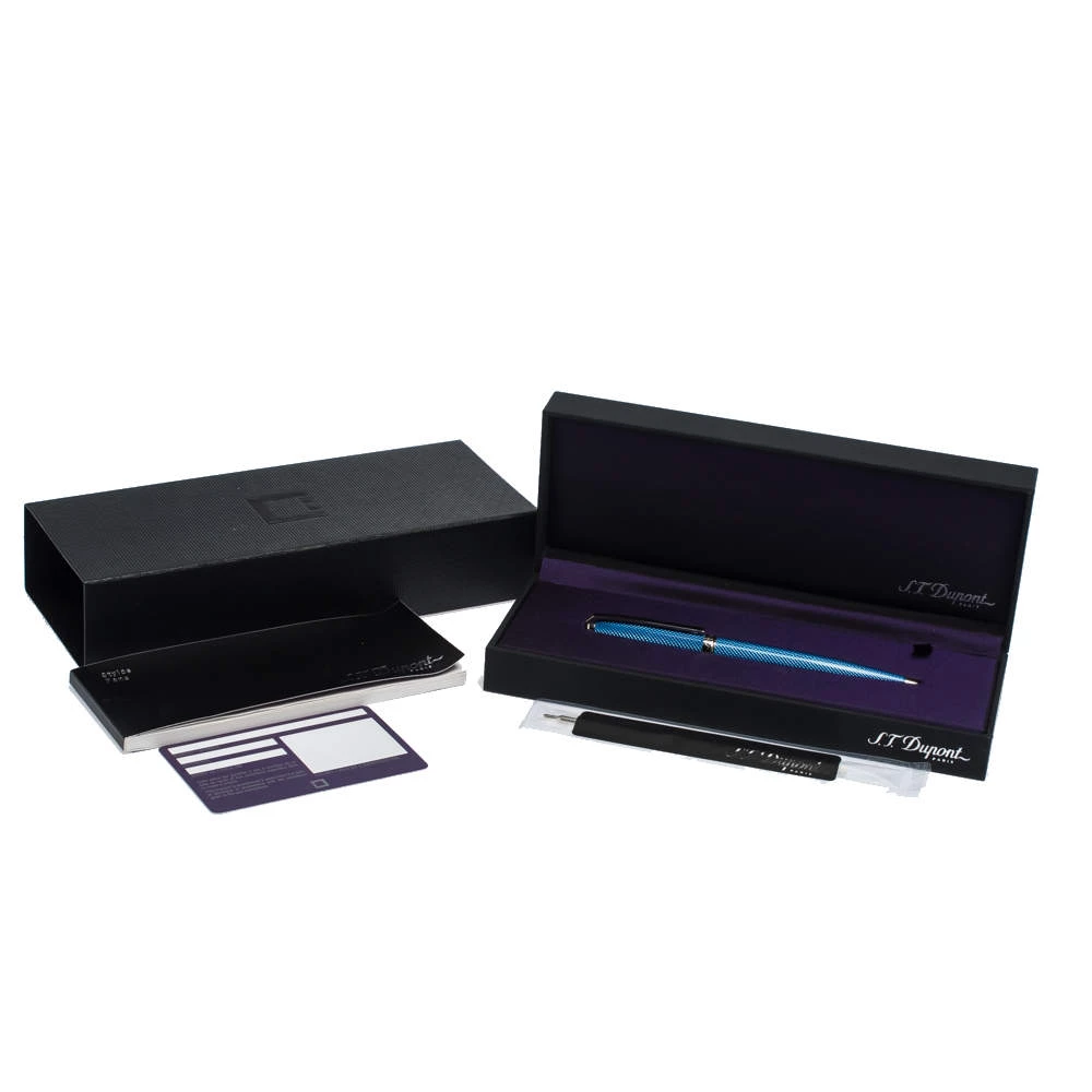 S.T. Dupont Fidelio Blue Textured Guilloche Palladium Finish Ballpoint Pen For Men - Image 5