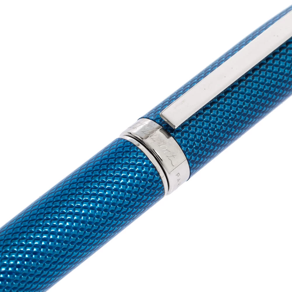 S.T. Dupont Fidelio Blue Textured Guilloche Palladium Finish Ballpoint Pen For Men - Image 3