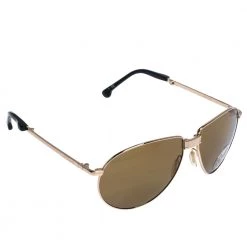 S.T. Dupont S.T Dupont Gold Tone/ Brown Polarized DP- 7010 Foldable Aviator Sunglasses For Men