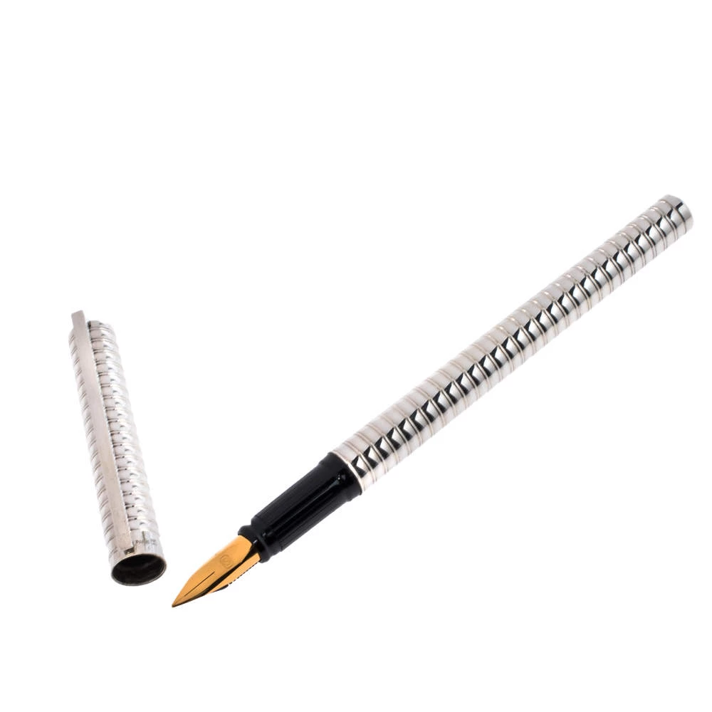 S.T. Dupont Vintage Textured Silver Tone Ballpoint & Fountain Pen Set For Men - Image 2