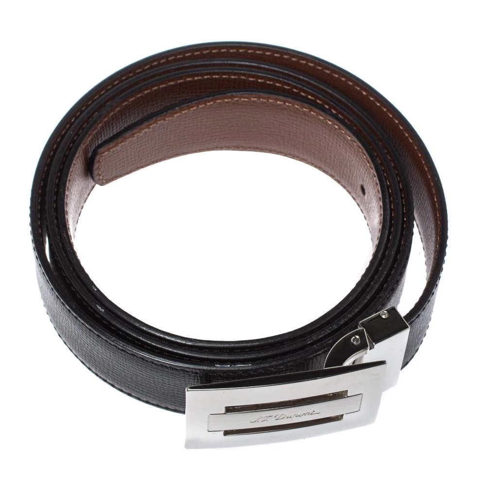 S.T. Dupont Black/Brown Leather Reversible Belt 105CM For Men - Image 3