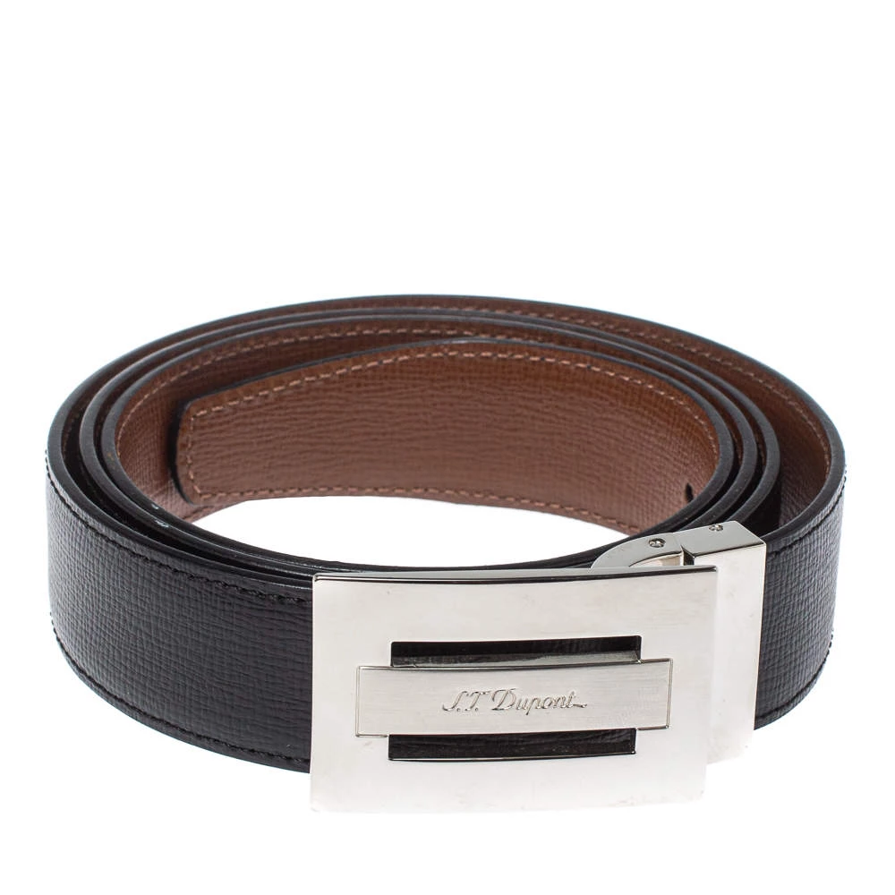 S.T. Dupont Black/Brown Leather Reversible Belt 105CM For Men - Image 2
