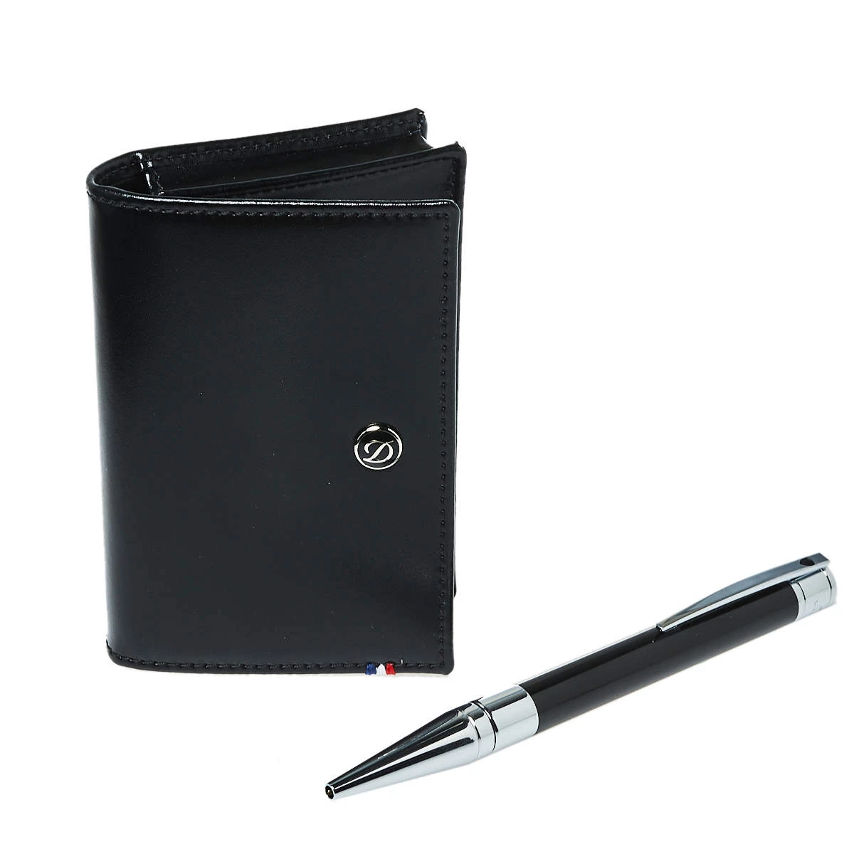 S.T. Dupont Black Line D Leather Card Holder And BallPoint Pen Set For Men