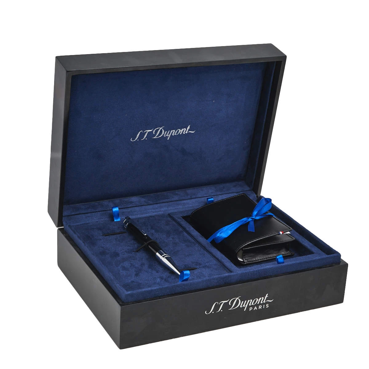 S.T. Dupont Black Line D Leather Bifold Card Holder And BallPoint Pen Set For Men - Image 2