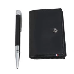 S.T. Dupont Black Line D Leather Bifold Card Holder And BallPoint Pen Set For Men